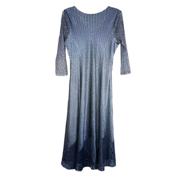 Komarov Blue Crinkle Silky Dress 3/4 Sleeve Midi Size Large - Picture 2 of 5